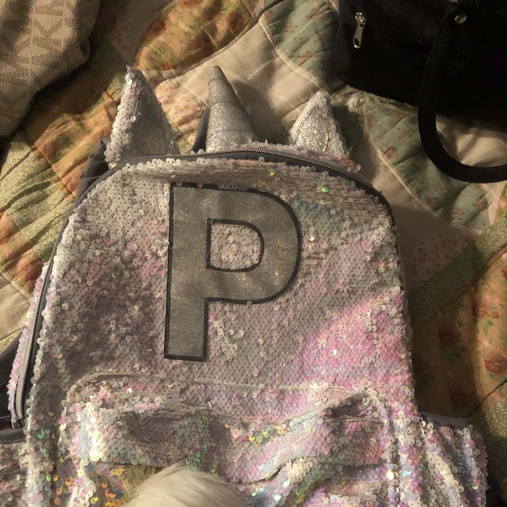 Justice unicorn letter P backpack